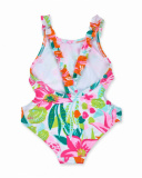 Fato de banho de menina com estampa de conchas