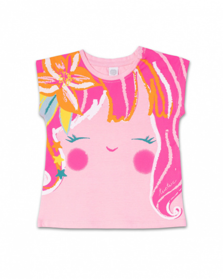 T-shirt de malha rosa fúcsia para menina Seashell