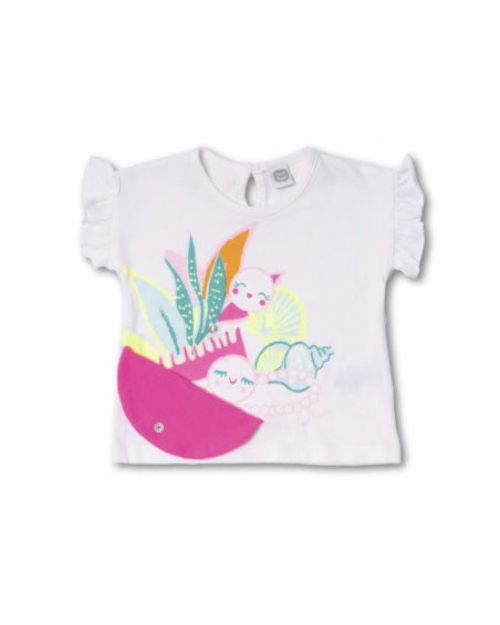 T-shirt malha branca para menina Seashell