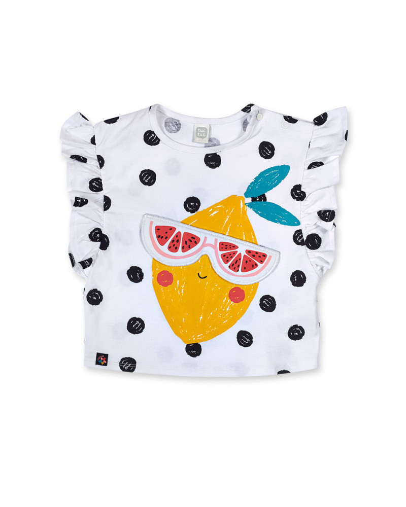 T-shirt branca de malha às bolinhas para menina Juicy