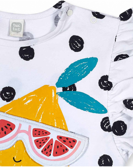 T-shirt branca de malha às bolinhas para menina Juicy