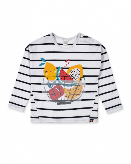 T-shirt branca comprida de malha para menina Juicy