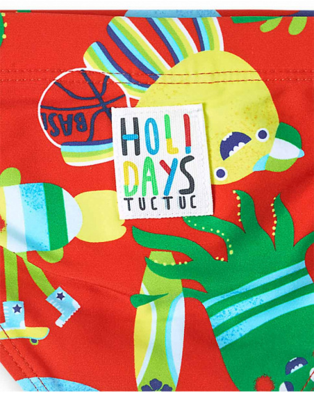 Combinação de fato de banho vermelho para férias de menino