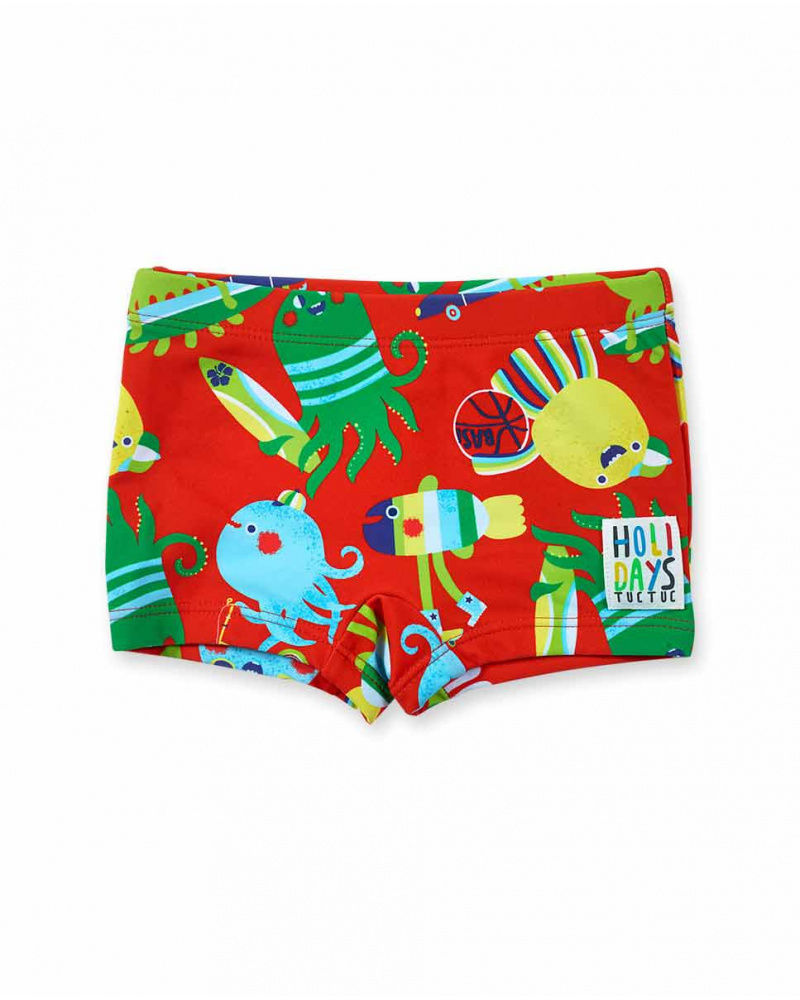 Bermudas de banho curtas vermelhas para festas de menino