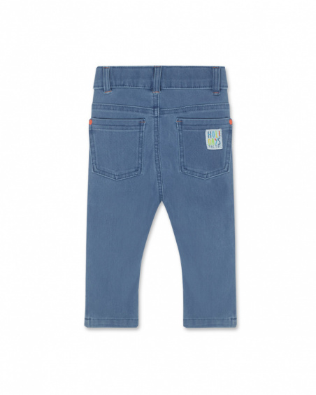 Calças compridas de malha azul para menino Férias