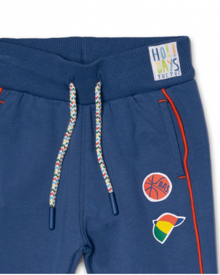 Calças compridas de pelúcia azul para menino Férias