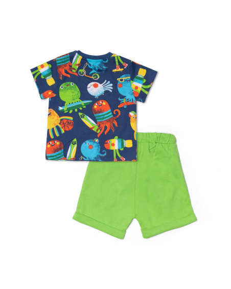 Conjunto de malha verde azul para férias de menino