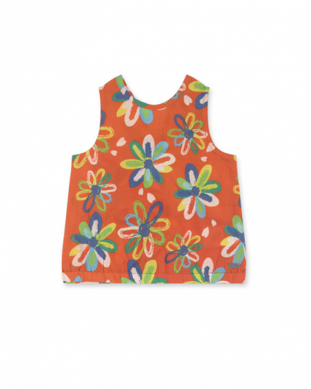 T-shirt de popeline vermelha para menina Férias