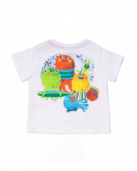 T-shirt de malha branca para férias de menino