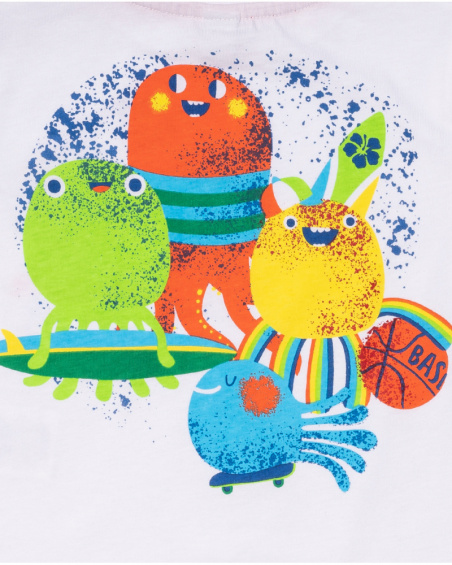 T-shirt de malha branca para férias de menino