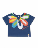 T-shirt de malha azul para férias de menina