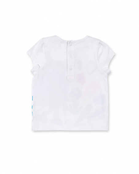 T-shirt de malha branca para férias de menina