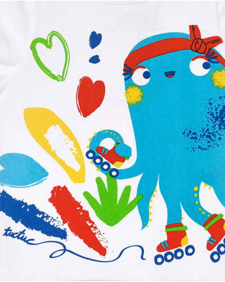 T-shirt de malha branca para férias de menina