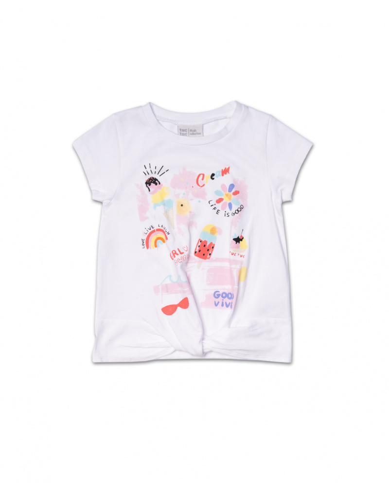 T-shirt malha branca com nó para menina Really Sweet