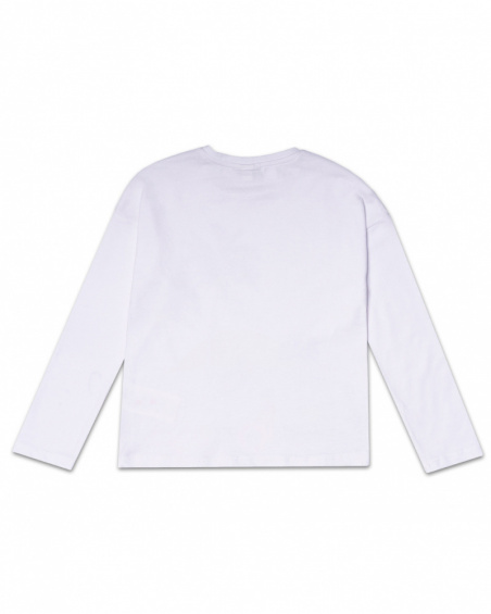 T-shirt comprida em jersey branco para menina Malibu