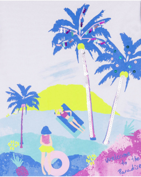 T-shirt comprida em jersey branco para menina Malibu