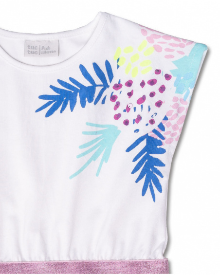 Vestido de malha de popeline branco para menina Malibu