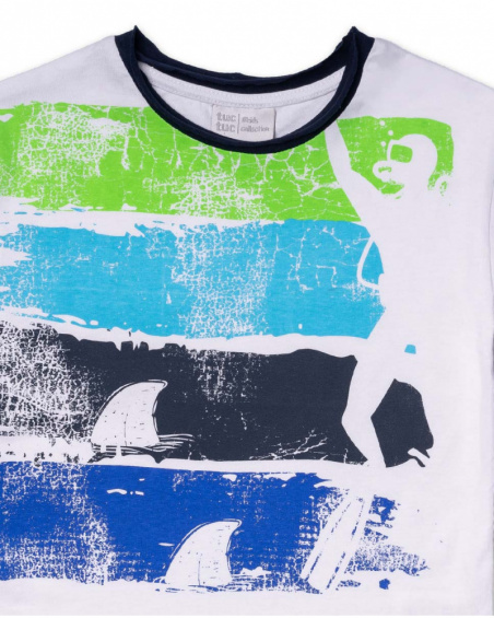 T-shirt branca às riscas de malha para menino Diving Adventures