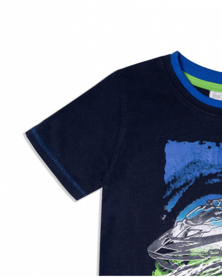 T-shirt de malha azul para menino Diving Adventures