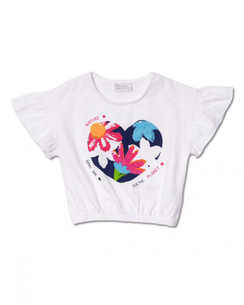 T-shirt branca de malha coração de menina Amazonas