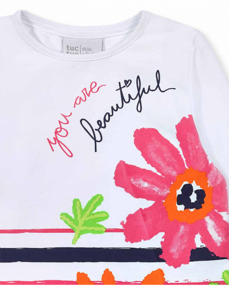 T-shirt comprida em malha branca para menina Amazonia