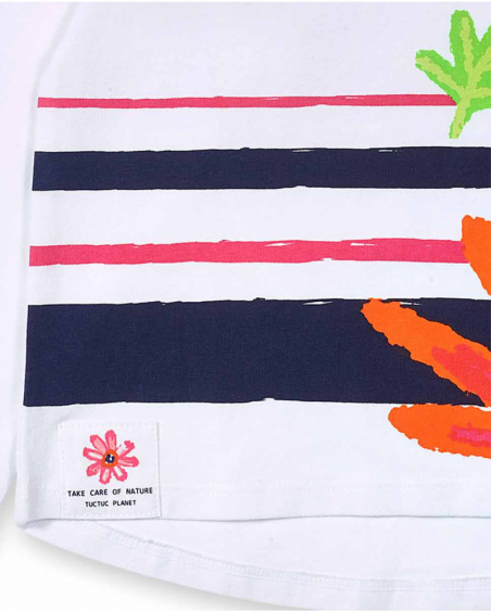 T-shirt comprida em malha branca para menina Amazonia