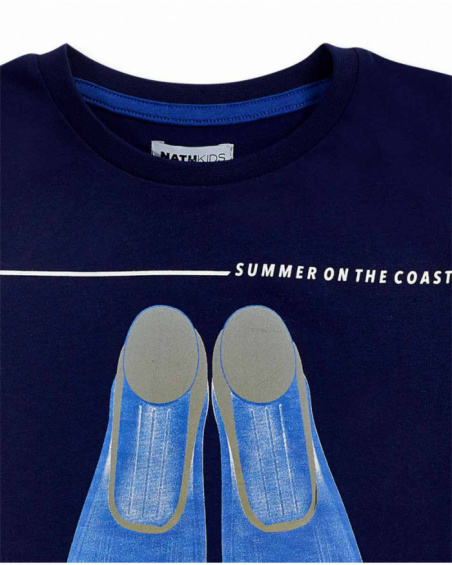 T-shirt de malha azul marinho para menino The coast