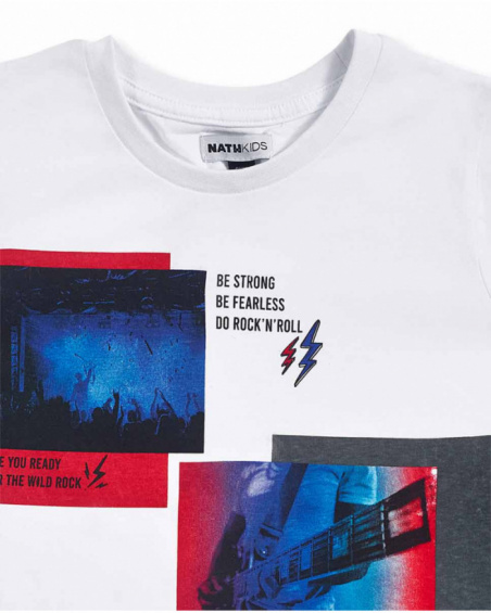 T-shirt em malha branca para menino Wild thing