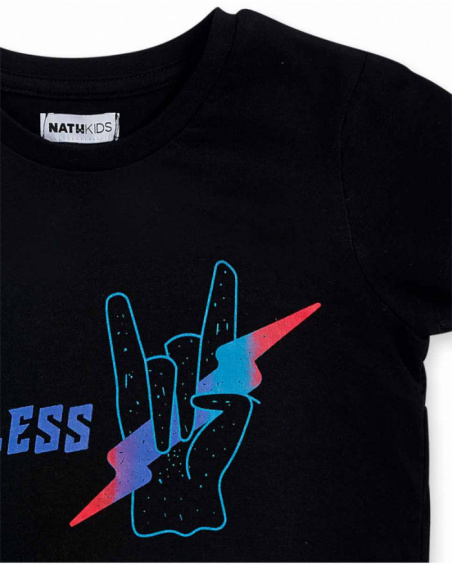 T-shirt em malha preta para menino Wild thing T-shirt em malha preta para menino Wild thing