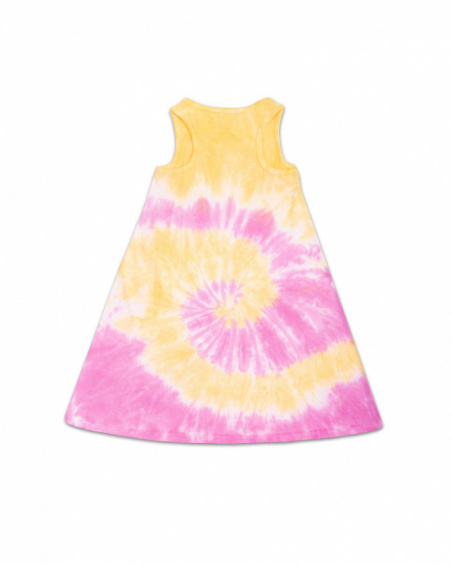 Vestido de malha tie-dye rosa amarelo para menina Rebel Girl