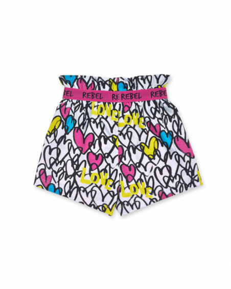 Calções brancos de malha estampada para menina Rebel Girl