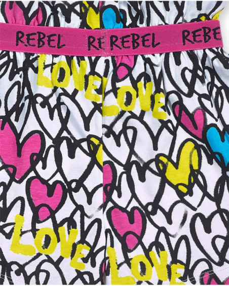 Calções brancos de malha estampada para menina Rebel Girl
