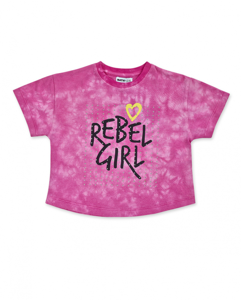 T-shirt de malha fúcsia para menina Rebel Girl