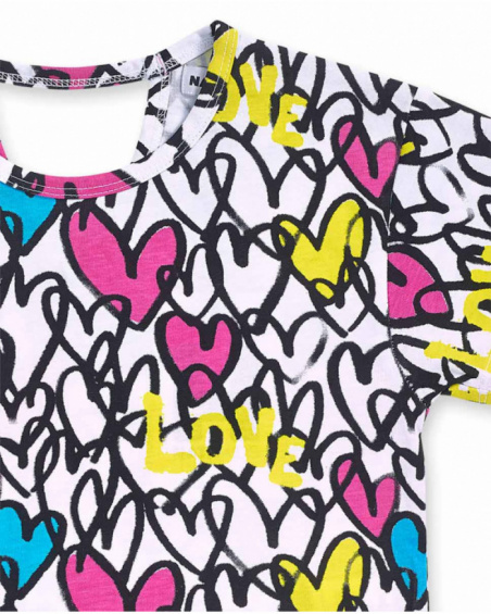 T-shirt de malha estampada branca para menina Rebel Girl