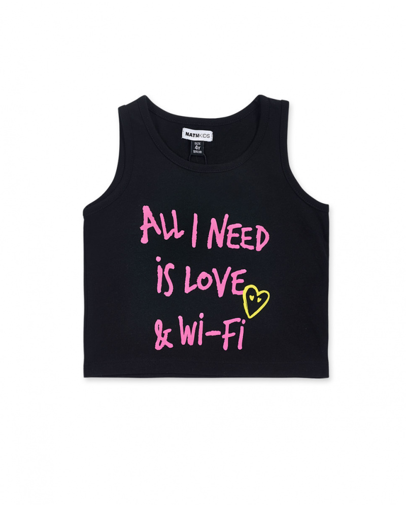 Regata em jersey preto para menina Rebel Girl