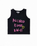 Regata em jersey preto para menina Rebel Girl