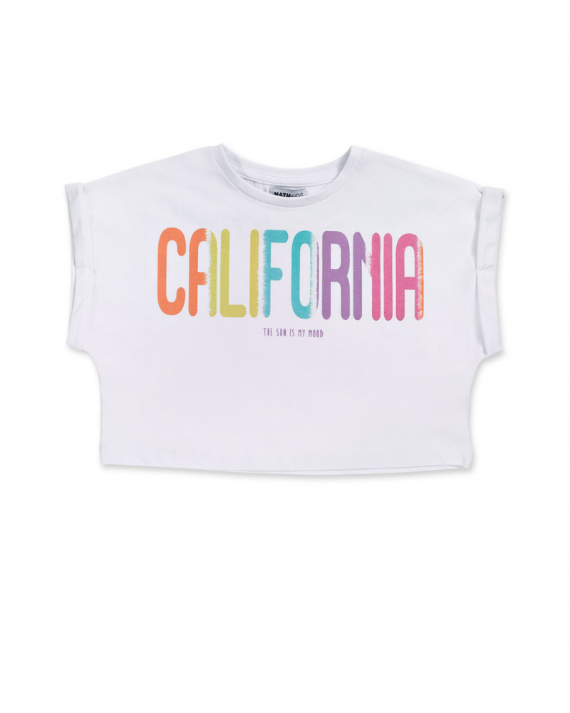 T-shirt malha branca para menina Paradiso beach