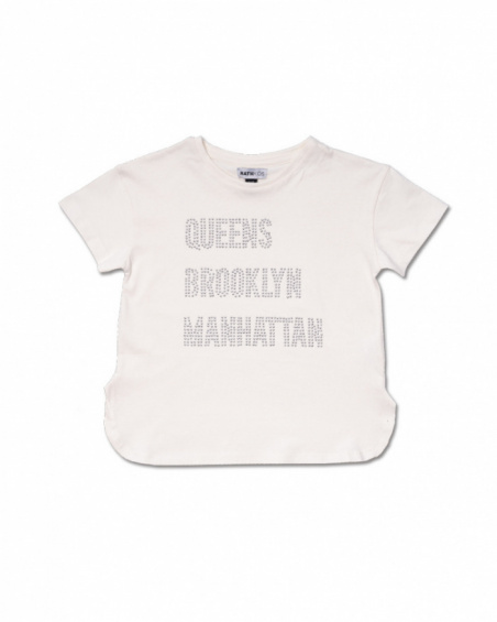T-shirt malha branca para menina One day in NYC