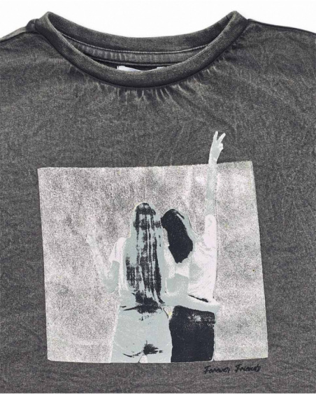 T-shirt de malha cinza para menina One day in NYC