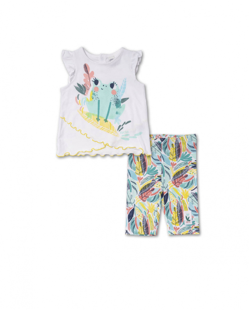 Conjunto estampado em malha branca para menina Treasure Island