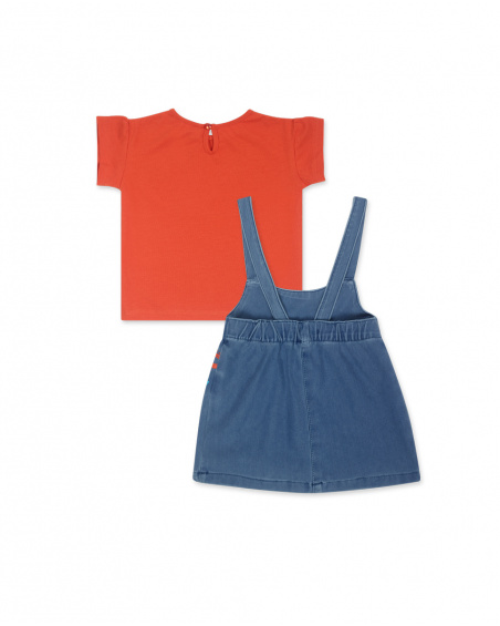 Conjunto de malha vermelho azul para férias de menina