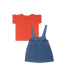 Conjunto de malha vermelho azul para férias de menina