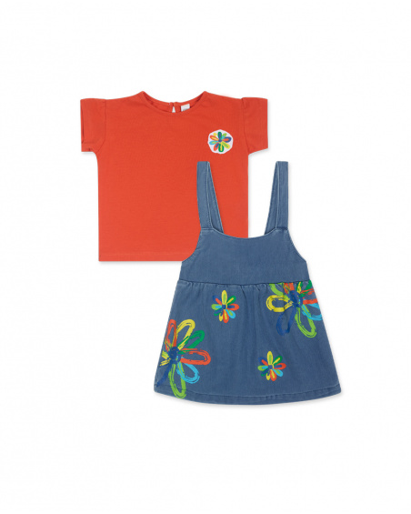 Conjunto de malha vermelho azul para férias de menina