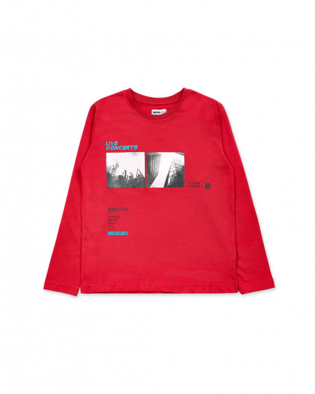 T-shirt comprida em malha vermelha para menino Wild thing
