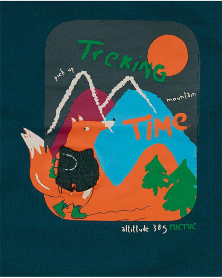 T-shirt de malha verde para menino Trecking Time