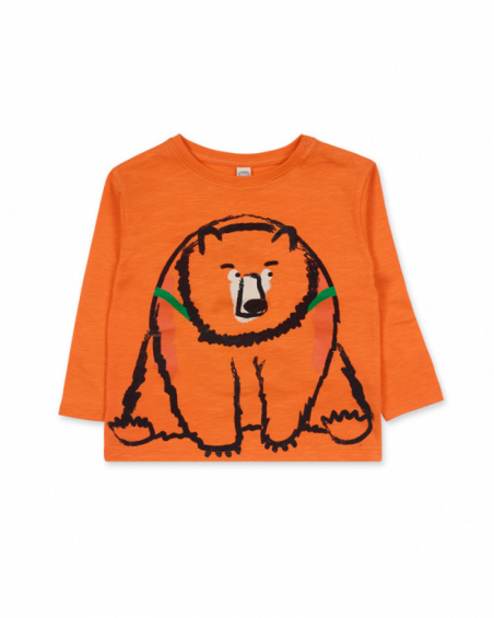 T-shirt malha laranja para menino Trecking Time