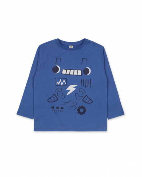 Camiseta de tricô azul para menino Robot Maker