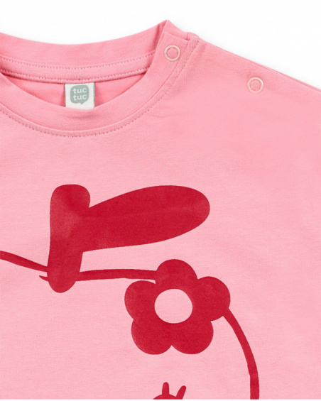 T-shirt de malha rosa para menina Besties