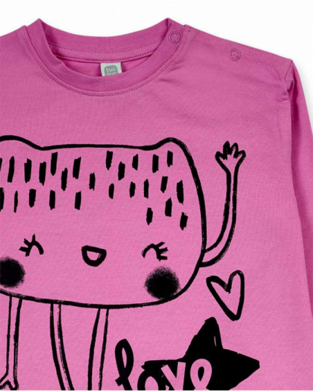T-shirt malha rosa para menina Big Hus