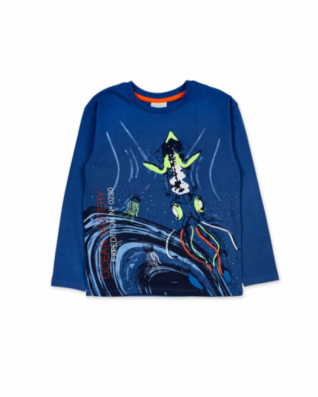 T-shirt em malha azul para menino Ocean Mistery